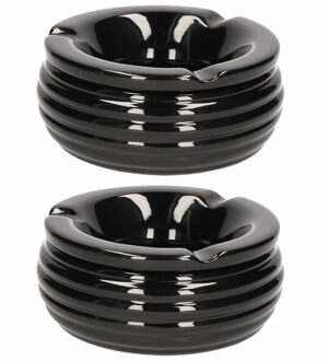 Bookwill Terrasasbak met deksel - 2x - 15(d) x 9.5(h) cm - zwart - keramiek - stormasbak