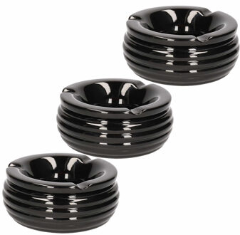 Bookwill Terrasasbak met deksel - 3x - 15(d) x 9.5(h) cm - zwart - keramiek - stormasbak