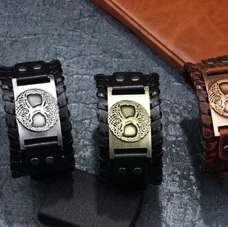 Boom Van Het Leven Metalen Bedelarmband Brede Gevlochten Lederen Vintage Armbanden Voor Mannen Sieraden goud