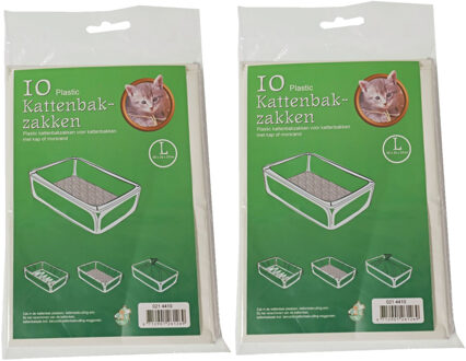 Boon 20x stuks plastic kattenbak afvalzakken wit 50 x 20 x 37 cm - Kattenbakzakken