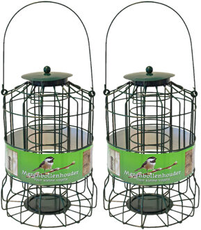 Boon 2x stuks vogel voedersilo voor kleine vogels geschikt voor vetbollen metaal groen 36 cm - Vogel voedersilo