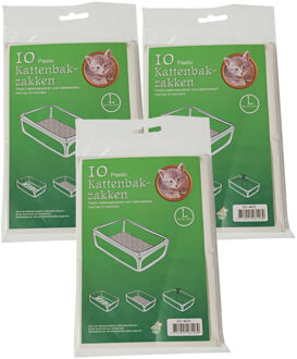 Boon Kattenbak afvalzakken - 30x stuks - wit - 50 x 20 x 37 cm - plastic - kattenbakzakken