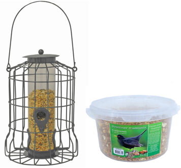 Boon Vogel voedersilo voor kleine vogels metaal grijs 36 cm inclusief 4-seizoenen mueslimix vogelvoer - Vogel voedersilo