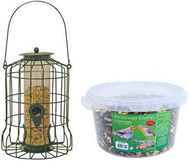 Boon Vogel voedersilo voor kleine vogels metaal groen 36 cm inclusief 4-seizoenen energy vogelvoer