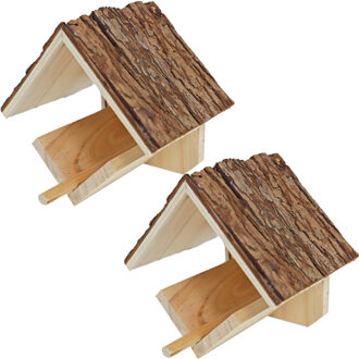Boon Vogelhuisje/voederhuisje - 2x stuks - hout - dak van boomschors - 16 cm - Vogel voederstation