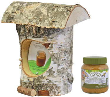 Boon Vogelhuisje/voederhuisje/pindakaashuisje berkenhout 27 cm inclusief vogelpindakaas