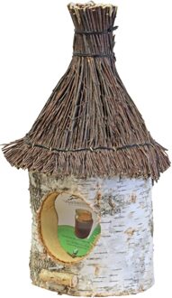 Boon Vogelhuisje/voederhuisje/pindakaashuisje berkenhout met rieten/tenen dak 36 cm - Vogelvoederhuisjes Bruin
