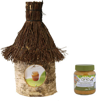 Boon Vogelhuisje/voederhuisje/pindakaashuisje berkenhout met rieten/tenen dak 36 inclusief vogelpindakaas