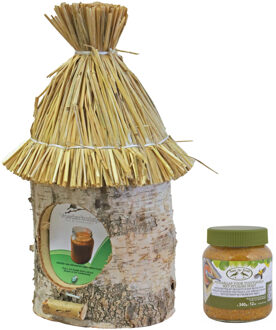 Boon Vogelhuisje/voederhuisje/pindakaashuisje berkenhout met stro dak 36 cm inclusief vogelpindakaas