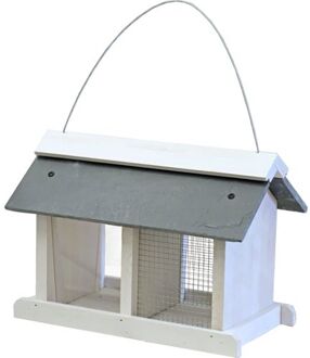 Boon Vogelhuisje/voedersilo met twee vakken wit hout/leisteen 31 cm - Vogelvoederhuisjes