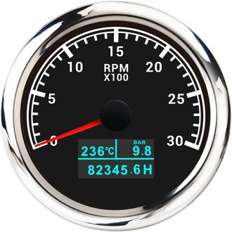 Boot Toerenteller Marine Tacho Meter Gauge Lcd Urenteller 12V/24V 3000 Rpm 85Mm Auto Toerenteller Met water Temp Oliedruk 3000RPM BS