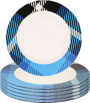 Bord 10x kunststof wit/blauw motief 33 cm