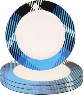 Bord 6x kunststof wit/blauw motief 33 cm