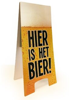 Bord hier is het bier 55x25 cm - Feestdecoratieborden Geel