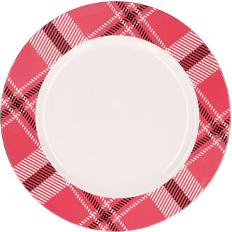 Bord kunststof roze/wit motief 33 cm Rood