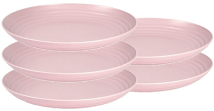 Bord - Set van 10x stuks - D25 cm - roze - kunststof - rond - camping bord - dinerbord