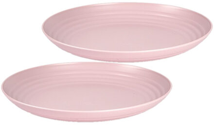 Bord - Set van 2x stuks - D25 cm - roze - kunststof - rond - camping bord - dinerbord