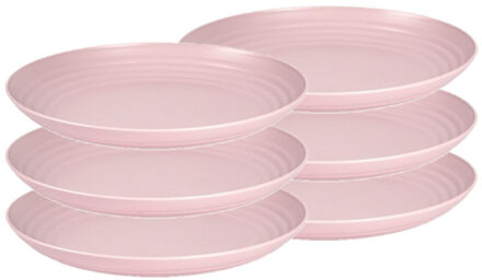 Bord - Set van 6x stuks - D25 cm - roze - kunststof - rond - camping bord - dinerbord