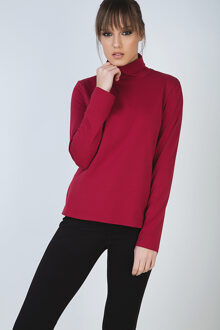 Bordeauxrode trui met polokraag en lange mouwen - maat EU 48 / UK 20 Wijnrood