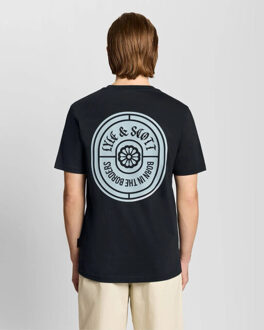 Borders label grafic t-shirt navy Blauw