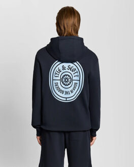Borders lable grafic hoodie navy - maat L Blauw