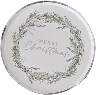 Bordjes Merry Christmas Kerstkrans Wit (8st) Multikleur - Print