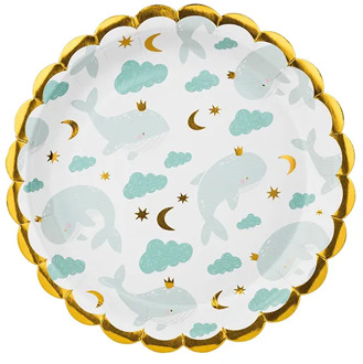 Bordjes Walvissen Lichtblauw/Goud 18cm (6st) Multikleur - Print