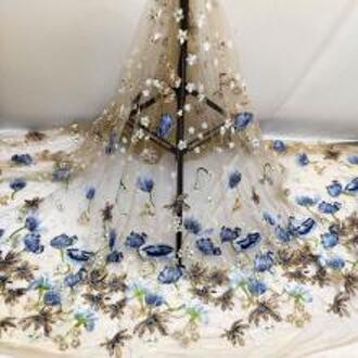 Borduurwerk Bloemen Tulle Lace Stof Bruids Trouwjurk Materialen Doek Ambachten Door Yard Naaien Handgemaakte