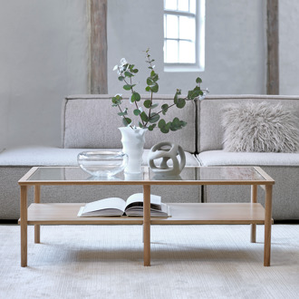 Boris eikenhouten salontafel naturel - met glazen tafelblad - 120 x 60 cm Bruin