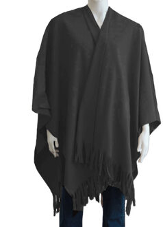 Boris Luxe omslagdoek/poncho - antraciet - 180 x 140 cm - fleece - Dameskleding accessoires - One size