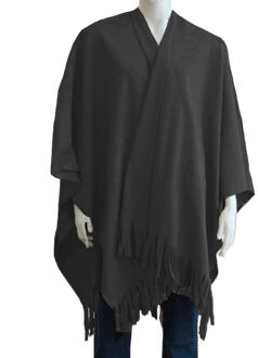 Boris Luxe omslagdoek/poncho - antraciet - 180 x 140 cm - fleece - Dameskleding accessoires One size