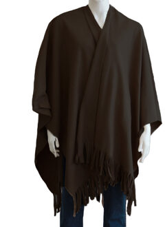Boris Luxe omslagdoek/poncho - donker bruin - 180 x 140 cm - fleece - Dameskleding accessoires - One size