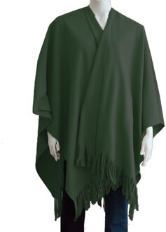 Boris Luxe omslagdoek/poncho - donker groen - 180 x 140 cm - fleece - Dameskleding accessoires One size