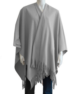 Boris Luxe omslagdoek/poncho - licht grijs - 180 x 140 cm - fleece - Dameskleding accessoires One size