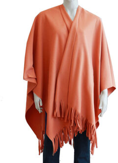 Boris Luxe omslagdoek/poncho - perzik - 180 x 140 cm - fleece - Dameskleding accessoires One size