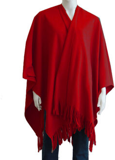 Boris Luxe omslagdoek/poncho - rood - 180 x 140 cm - fleece - Dameskleding accessoires One size