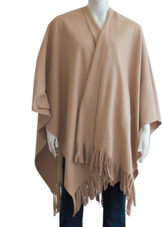Boris Luxe omslagdoek/poncho - zand - 180 x 140 cm - fleece - Dameskleding accessoires One size