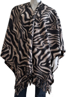 Boris Luxe omslagdoek/poncho - zebra print - 180 x 140 cm - fleece - Dameskleding accessoires Multi