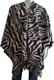 Boris Luxe omslagdoek/poncho - zebra print - 180 x 140 cm - fleece - Dameskleding accessoires One size