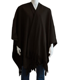 Boris Luxe omslagdoek/poncho - zwart - 180 x 140 cm - fleece - Dameskleding accessoires