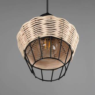 Borka hanglamp, 1-lamp, Ø 17,5 cm, Natur zwart, licht hout