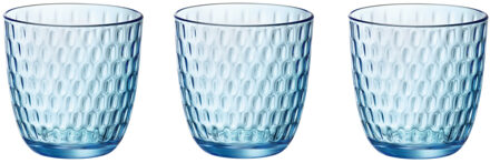 Bormioli 12x stuks waterglazen blauw transparant met relief 290 ml - Glazen - Drinkglas/waterglas/sapglas