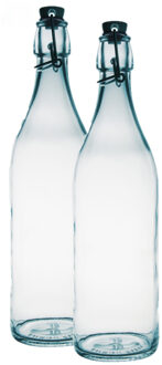 Bormioli Rocco 2x Glazen limonadeflessen/waterflessen transparant 1 liter rond - Weckpotten