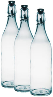 Bormioli Rocco 3x Glazen beugelflessen/weckflessen transparant 1 liter rond - Weckflessen - Beugelflessen - Limonadeflessen - Waterflessen - Karaffen