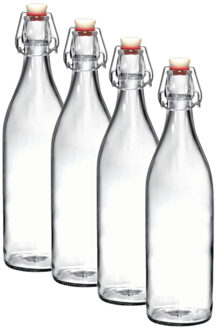 Bormioli Rocco 4x Beugelflessen/weckflessen transparant 1 liter rond - Weckflessen - Beugelflessen - Limonadeflessen - Waterflessen - Karaffen