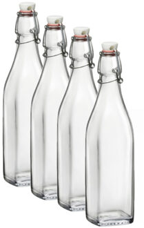 Bormioli Rocco 4x Beugelflessen/weckflessen transparant 250 ml vierkant - Weckflessen - Beugelflessen - Limonadeflessen - Waterflessen - Karaffen