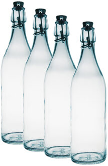 Bormioli Rocco 4x Glazen beugelflessen/weckflessen transparant 1 liter rond - Weckflessen - Beugelflessen - Limonadeflessen - Waterflessen - Karaffen