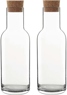 Bormioli Rocco 4x Glazen water karaffen met kurken dop van 1 L Sublime- Sapkannen/waterkannen/schenkkannen - luchtdicht - foodsafe