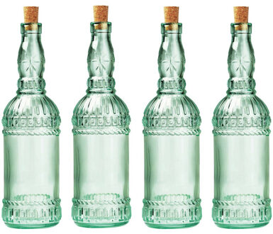 Bormioli Rocco 4x stuks glazen fles/karaf met kurk en dop 71 cl - Waterflessen/Karaffen