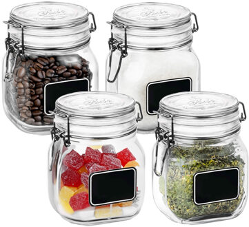 Bormioli Rocco 4x Weckpotten met beugelsluiting en krijtplaatje 750 ml - Action products